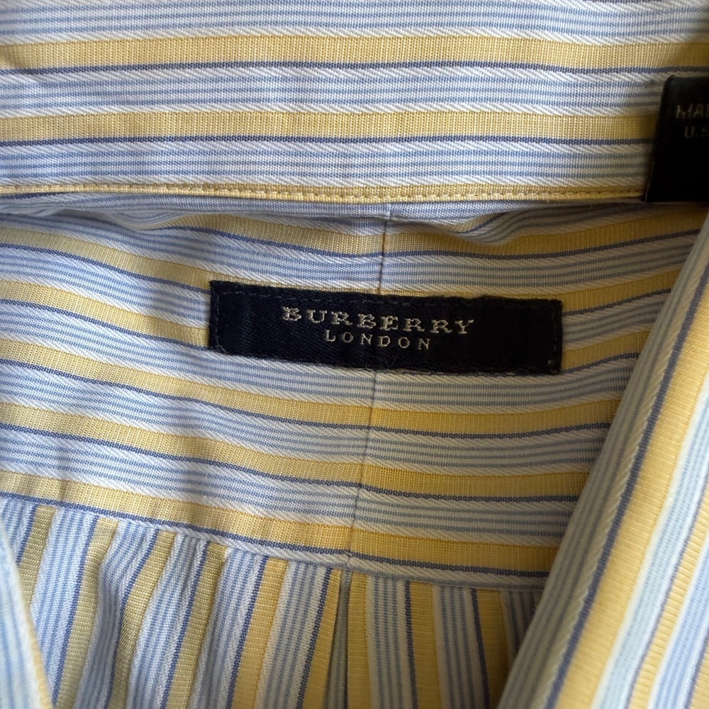 Burberry yellow and blue Striped Mens Dress Shirt- 17R - Picture 3 of 7